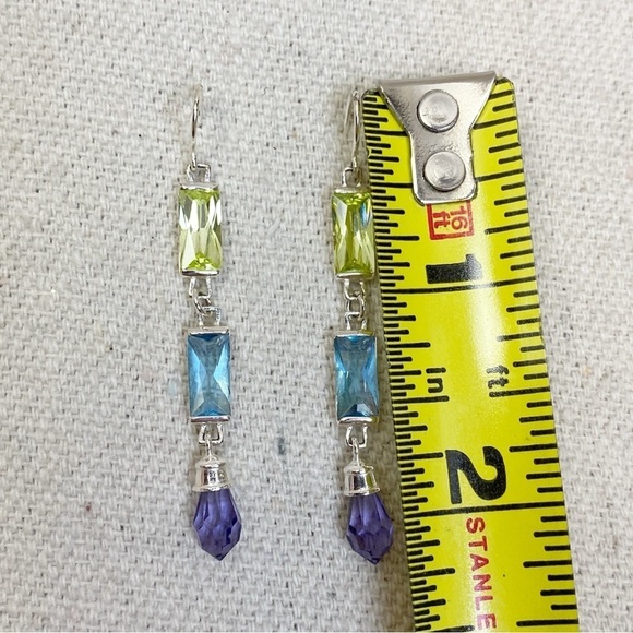 Sterling silver Yellow Blue and Purple stone Drop earrings - Picture 5 of 5